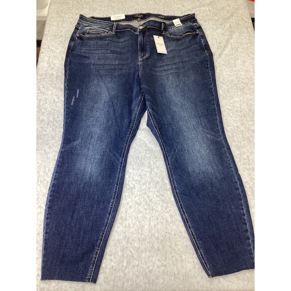Judy Blue Skinny Fit Mid Rise Jeans Dark Stone Wash Raw Hem JB82527DK 24W‎ NEW.